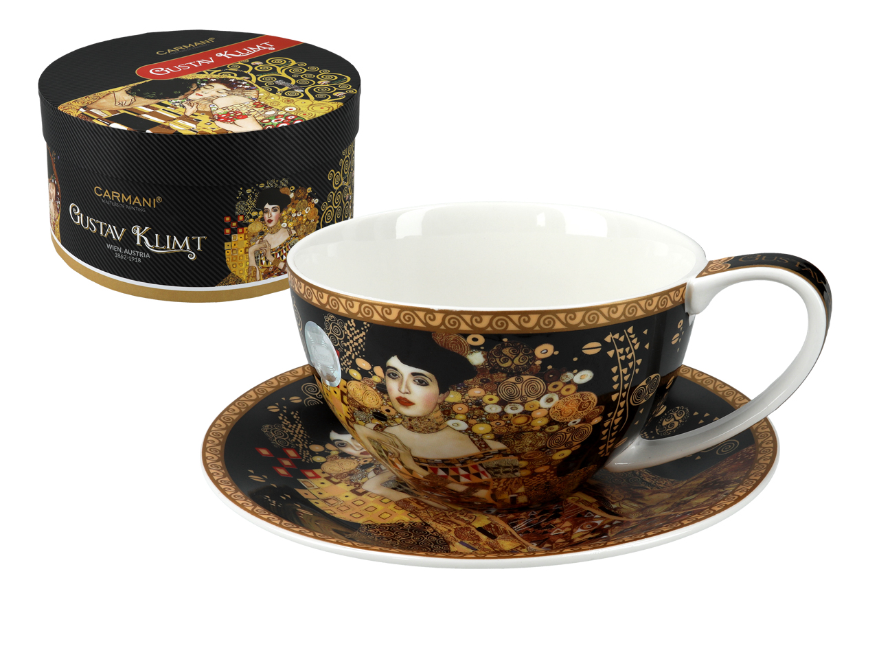 Filiżanka G Klimt Adela na czarnym tle CARMANI