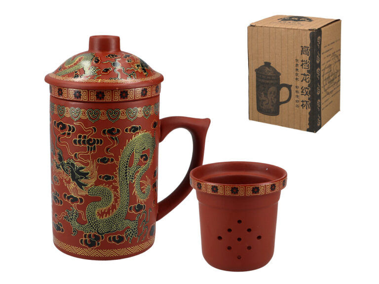 Kubek ceramiczny z smokiem, sitkiem i przykrywką